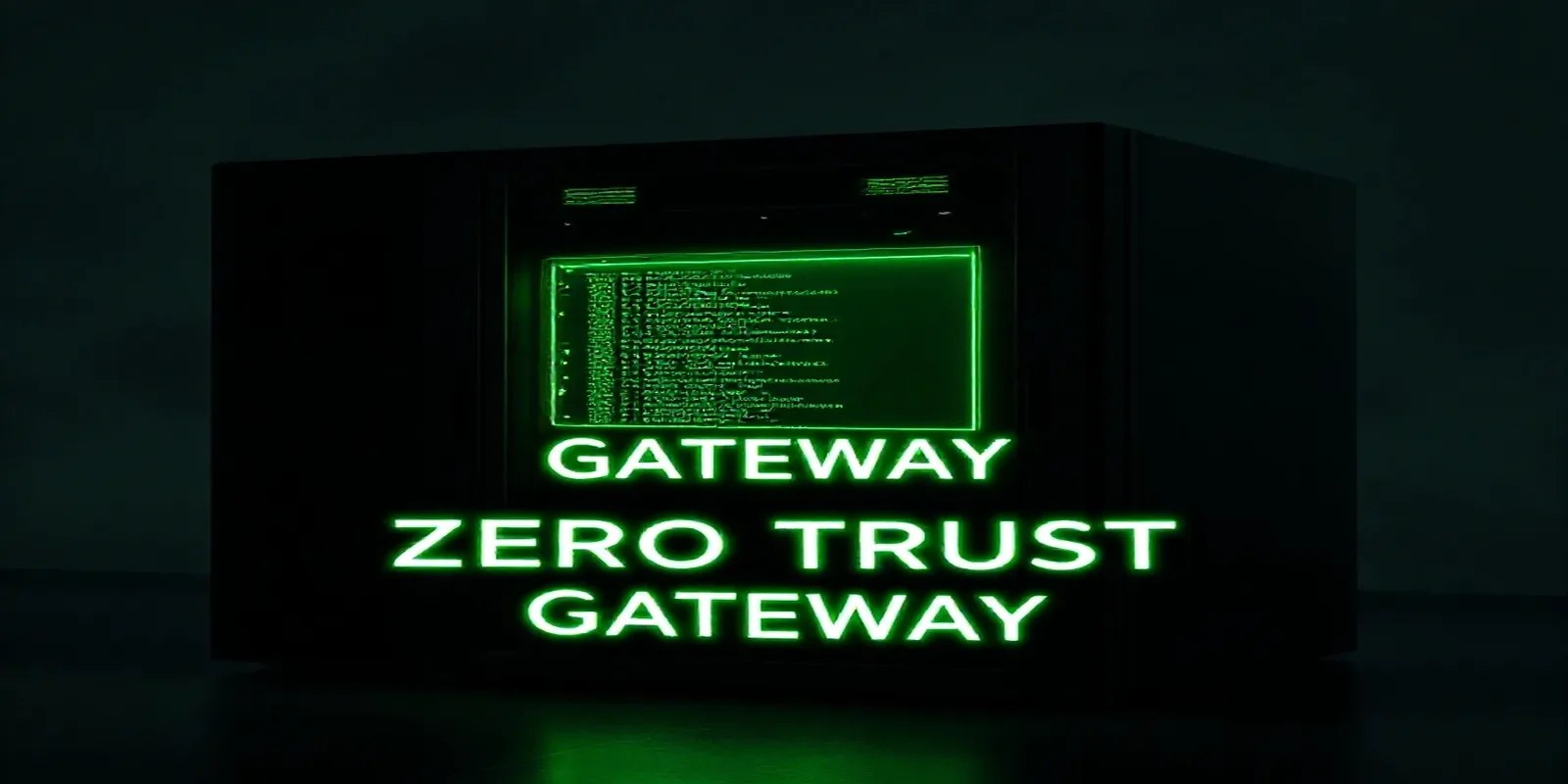 Cover image of a dark developer workstation with a glowing terminal and neon green accents visualizing a Zero‑Trust API Gateway design.