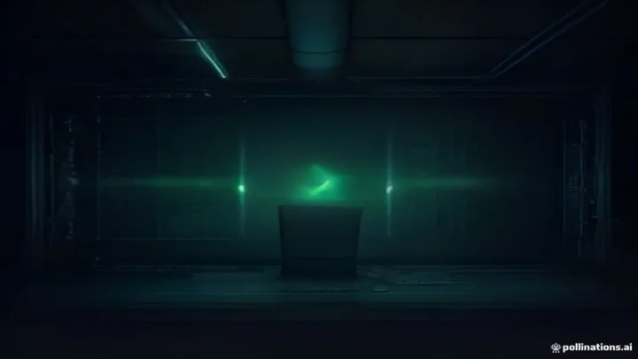 A dark-themed developer workspace featuring glowing green OpenTelemetry traces analyzing a fragmented Kubernetes cube with the text AI DEBUG centered on screen.