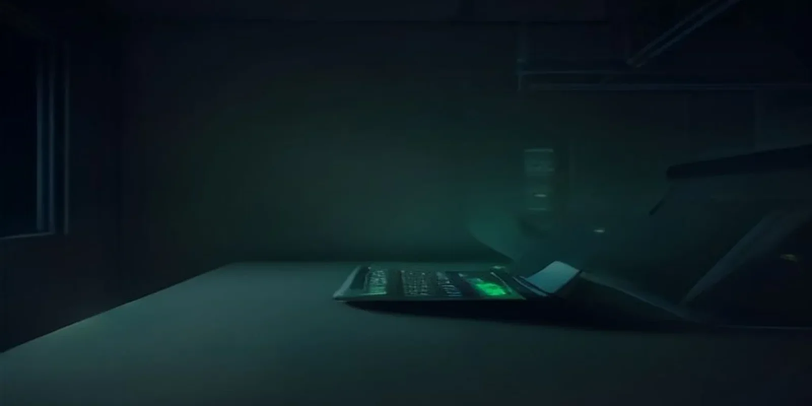 Dark developer desk with a glowing green terminal and subtle neon circuit accents, centered text reads “CLAUDE FILE AI”.