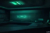 A futuristic developer workstation with glowing green terminal showing latency metrics, neon green accents on dark hardware, and bold "40% FASTER" text centered.