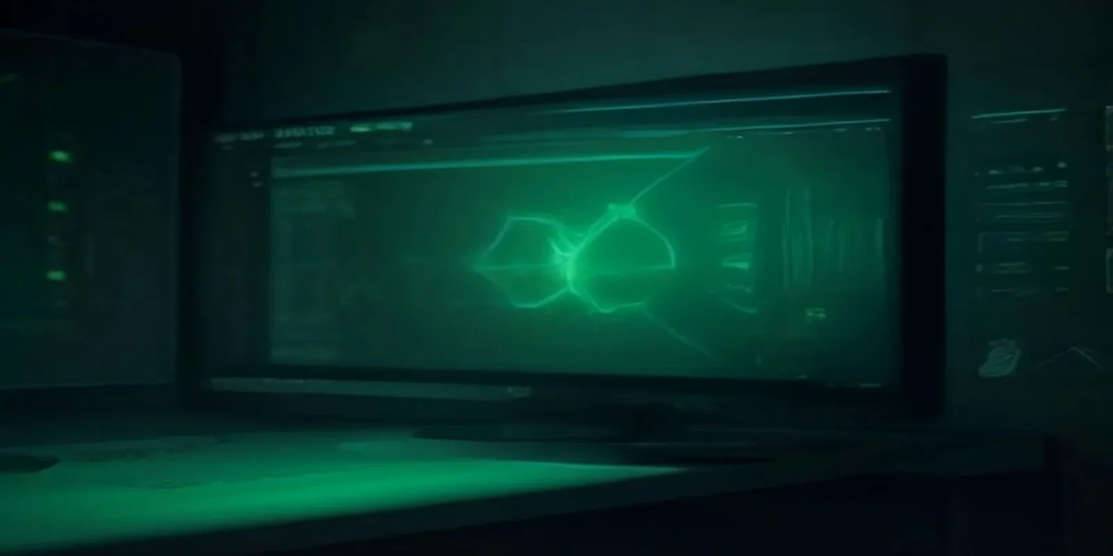 Dark futuristic developer workstation with green neon accents and glowing "EDU AI LAB" text centered on screen.