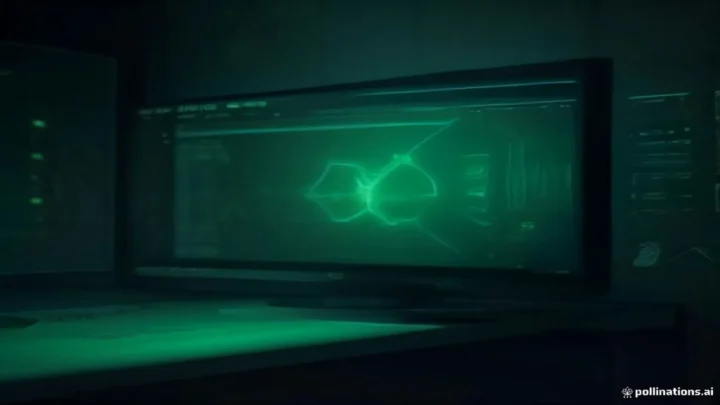 Dark futuristic developer workstation with green neon accents and glowing "EDU AI LAB" text centered on screen.