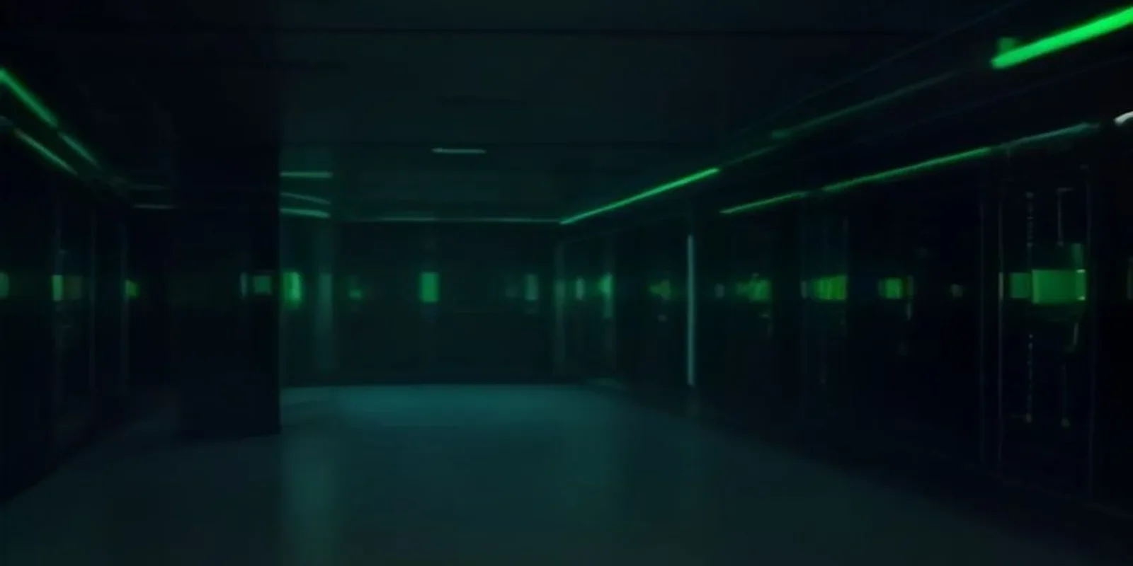 Futuristic dark server room with neon green network of nodes and a glowing terminal; centered neon text “SWARM ENGINE”.