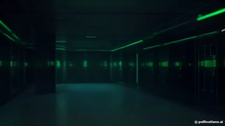 Futuristic dark server room with neon green network of nodes and a glowing terminal; centered neon text “SWARM ENGINE”.